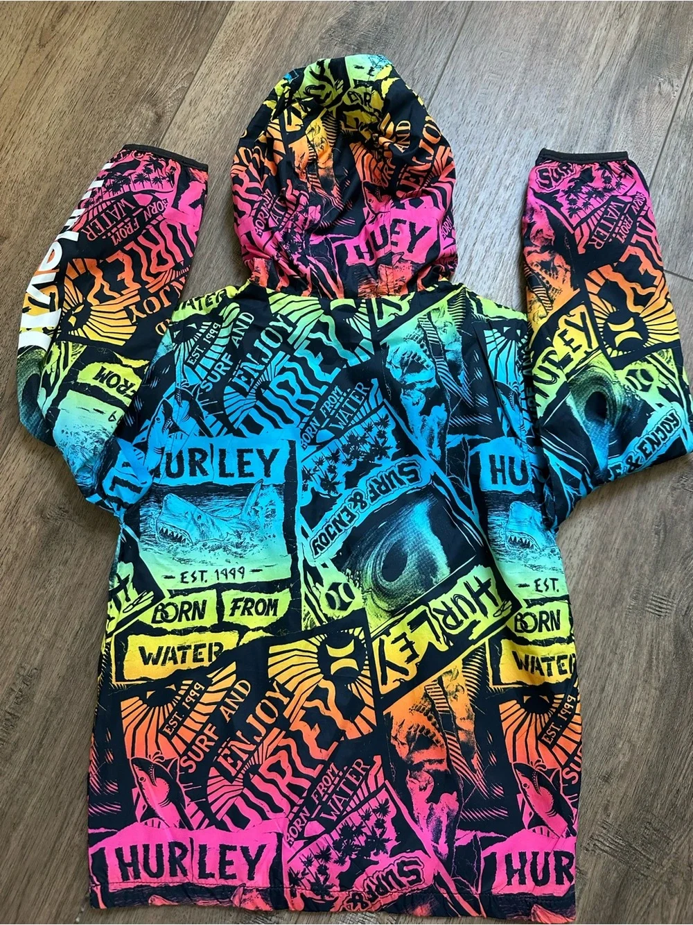 Hurley Boy's Windbreaker Jacket, Full Zip, Graffiti, Pockets, Lightweight S 8/10
